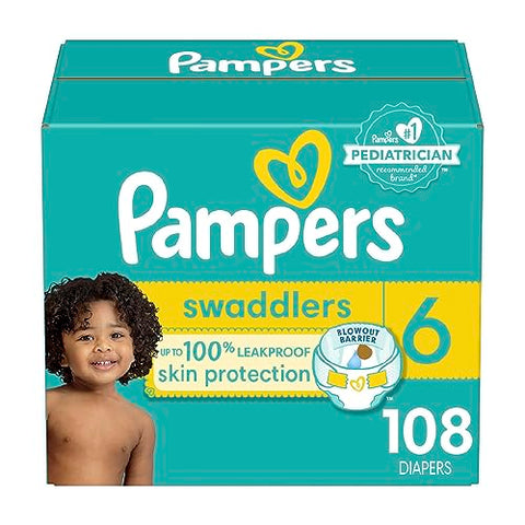 Diapers Size 6, 108 Count - Pampers Swaddlers Disposable Baby Diapers (Packaging & Prints May Vary)