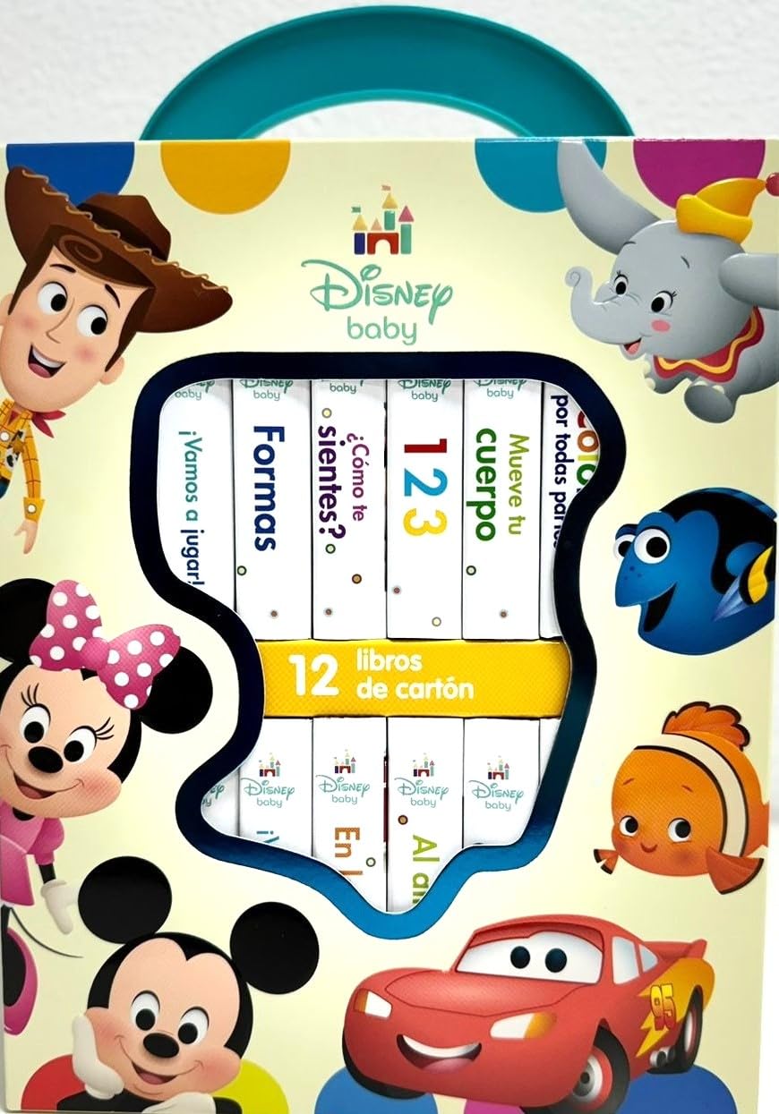 Disney Baby: Mi Primera Biblioteca - 12 Libros De Carton - Incluye personajes de Mickey Mouse, Toy Story, Bambi, Los Increíbles y Mas! - PI Kids (Spanish Edition)