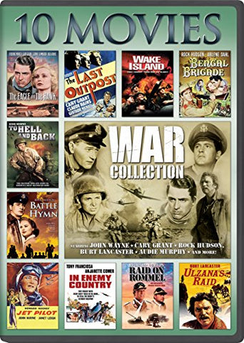 War, 10-Movie Collection: The Eagle and The Hawk / The Last Outpost / Bengal Brigad / Jet Pilot / Ulzana's Raid / To Hell and Back / In Enemy Country / Raid on Rommel / Battle Hymn / Wake Island(Packaging may vary)