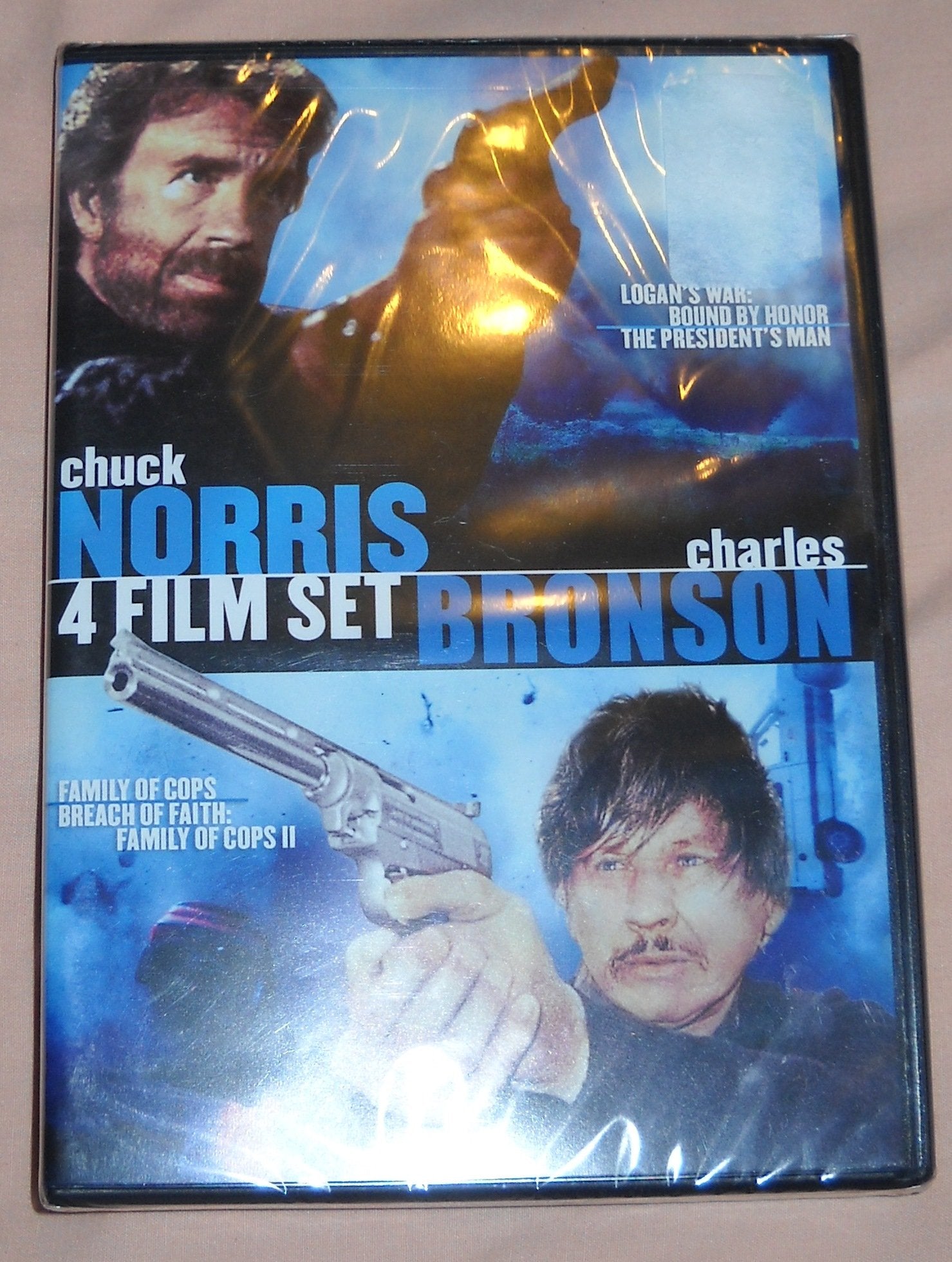 Charles Bronson & Chuck Norris 4 Film Set: Logan's War: Bound By Honor / The President's Man / Family of Cops / Breach of Faith: A Family of Cops II